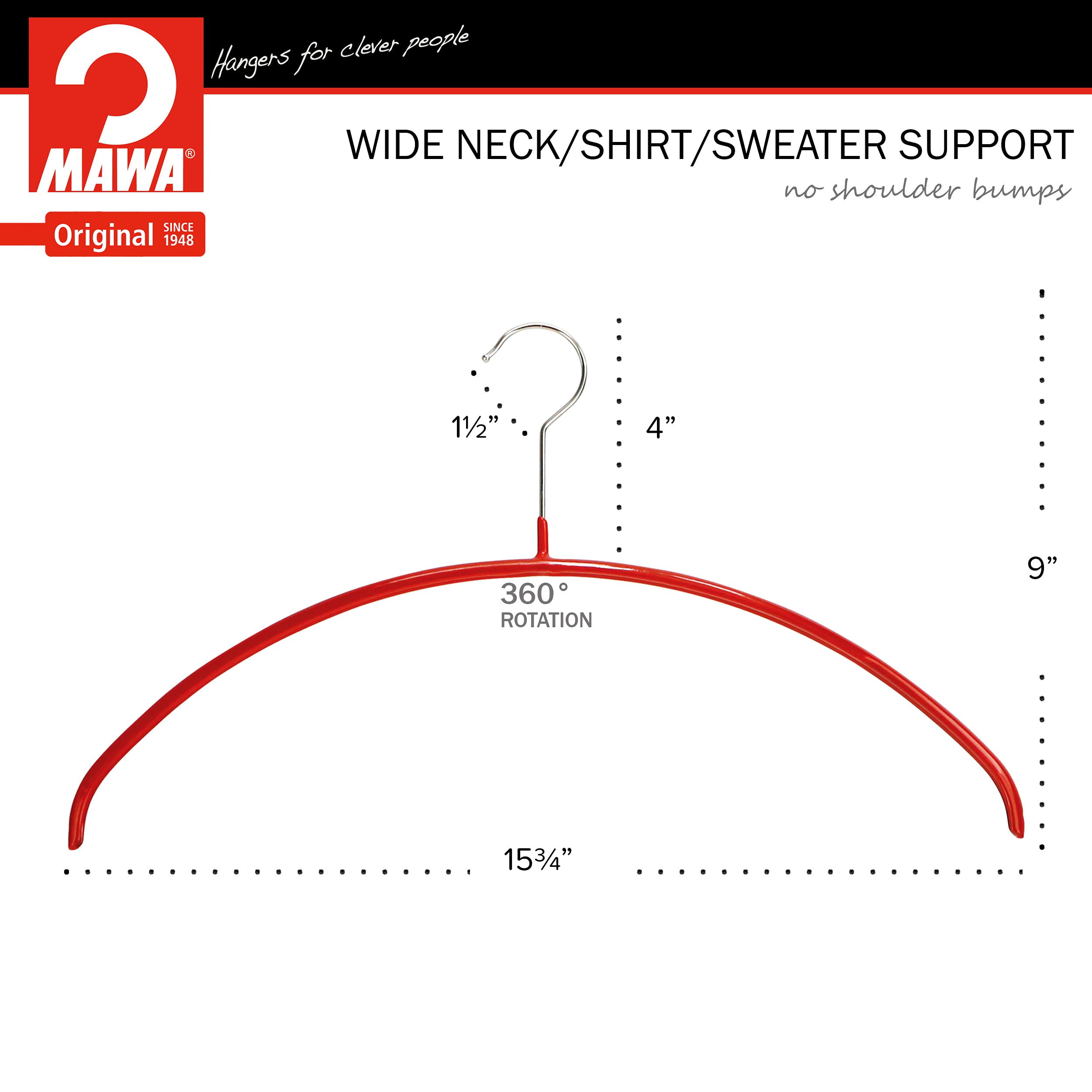 Mawa Euro Series Light Thin Non-Slip Space Saving Clothes Hanger Style 40/P, Set Of 10, Red Pack Of 10 10 Piece